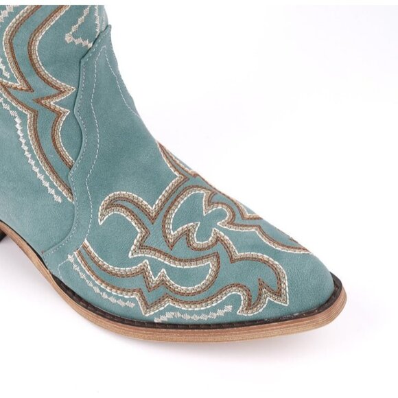 ⚡Women's Blue Knee High Western Cowgirl Boots Snip Toe Side Zipper Chunky Heel - Picture 4 of 7